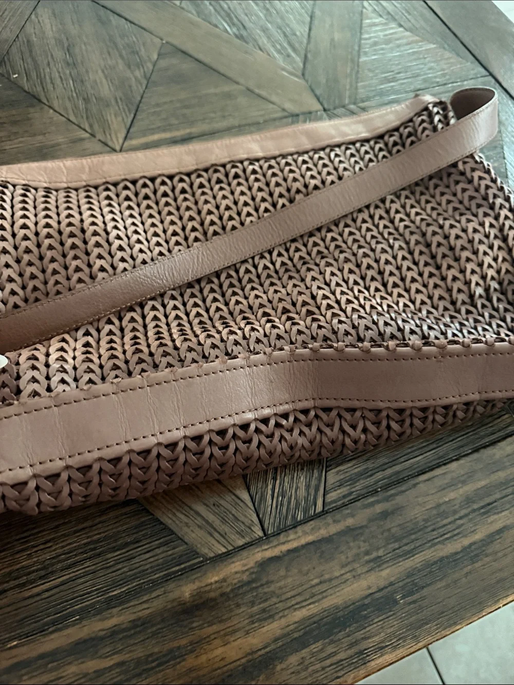 Delfino Made in Italy Brown Woven Crochet Leather Shoulder Hobo Hobo Bag
